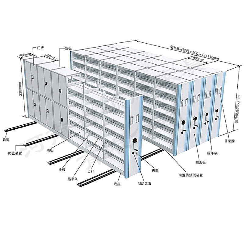 [硕辉]手动密集架 移动密集文件柜 档案柜 手动病例资料架 2400*950*560mm 单价为一列一组 九组起发高清大图