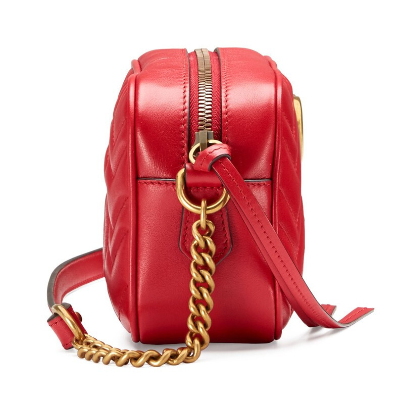 海外直邮gucci古驰女包ggmarmont系列绗缝红色迷你单肩斜挎包448065