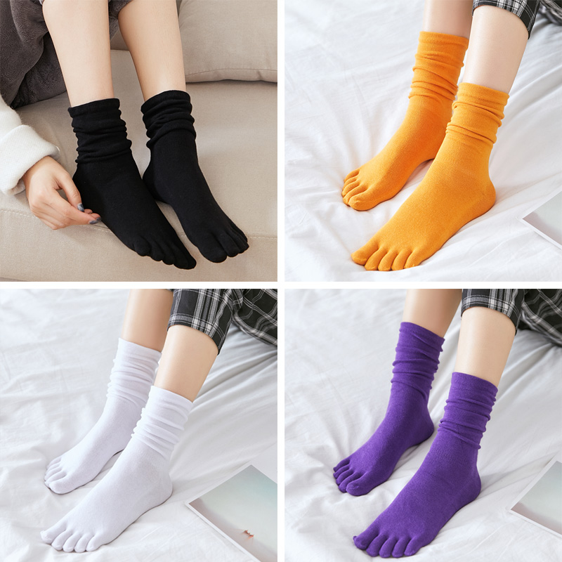 yunwuxin蓝姿欣礼盒装秋冬五指袜女士棉中高筒堆堆袜分脚趾学院风女长