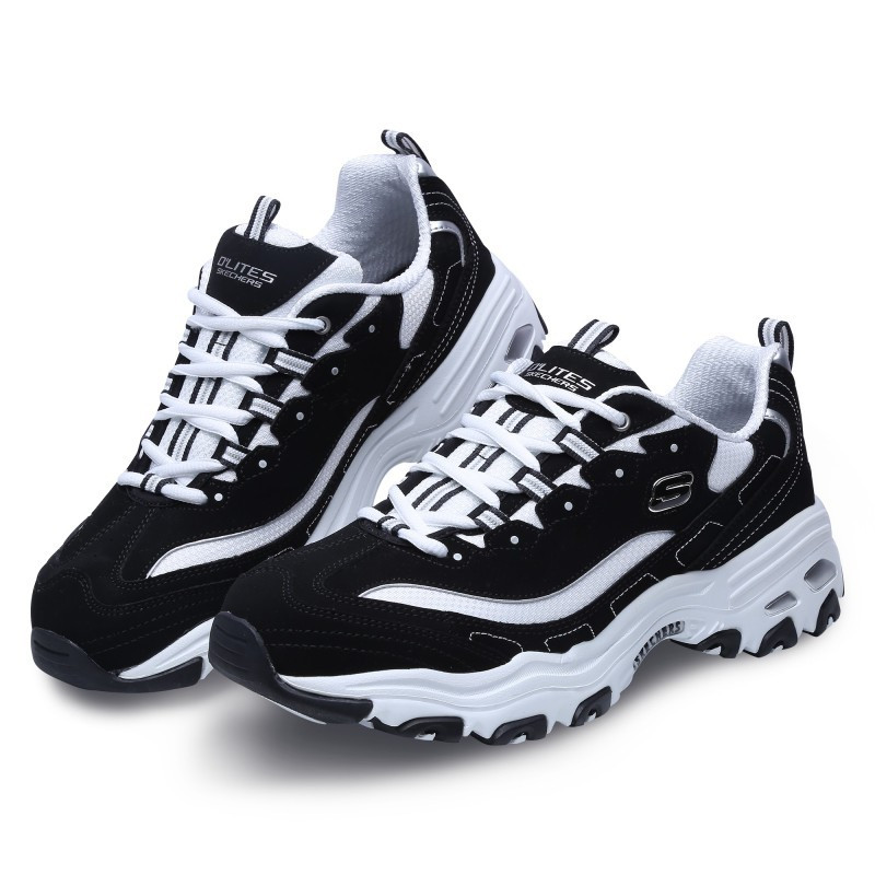 斯凯奇skechers秋季男鞋经典一代黑白熊猫鞋厚底复古老爹鞋时尚休闲鞋