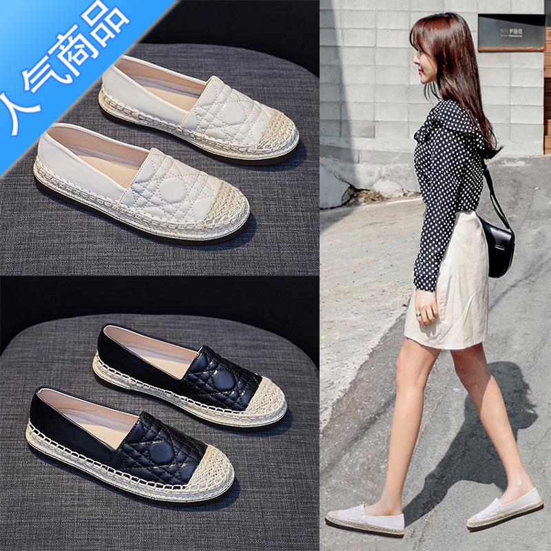 SUNTEK小香风小白鞋女2023春秋新款一脚蹬平底单鞋软底百搭懒人渔夫鞋高清大图