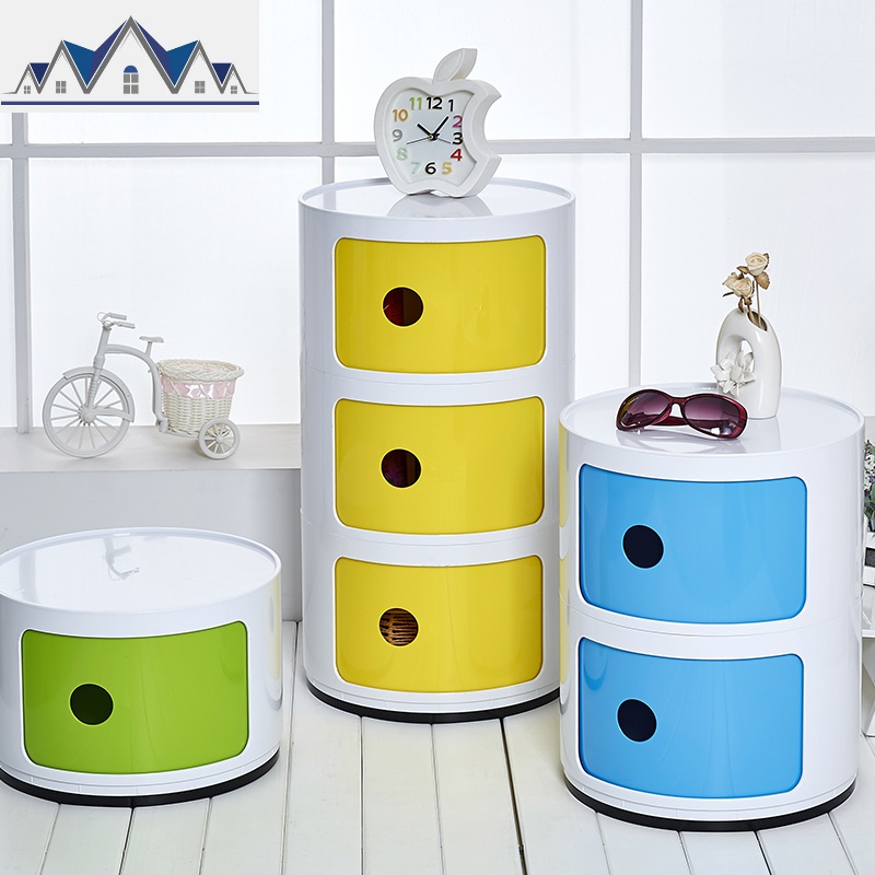 圆形收纳箱塑料床头柜简约现代迷你柜收纳柜欧式浴室柜收纳储物柜 三维工匠高清大图