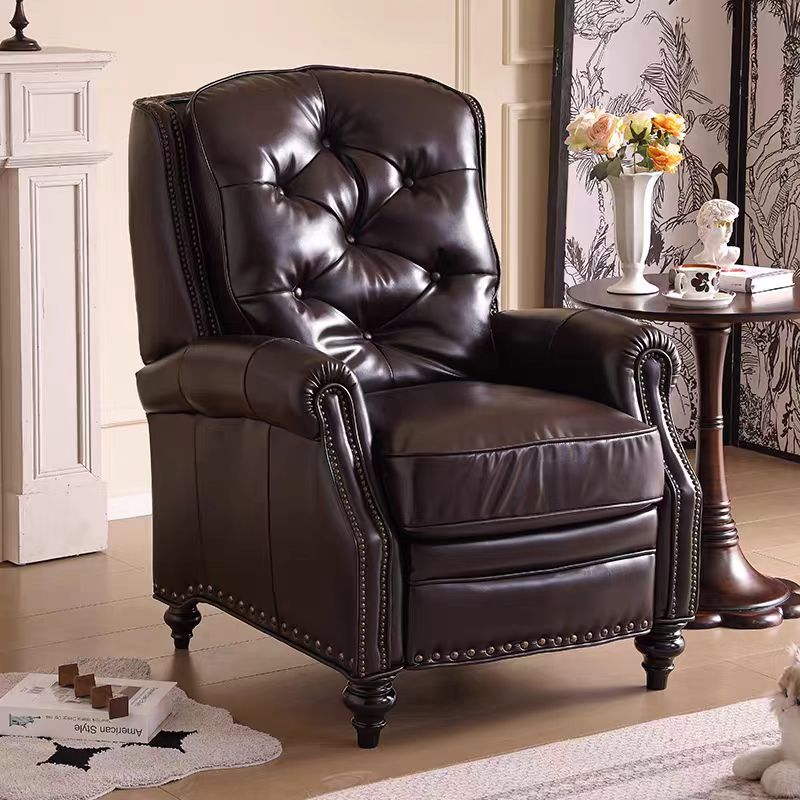 美式中古风休闲椅老虎椅小户型复古真皮单人沙发功能椅子多功能高清大图