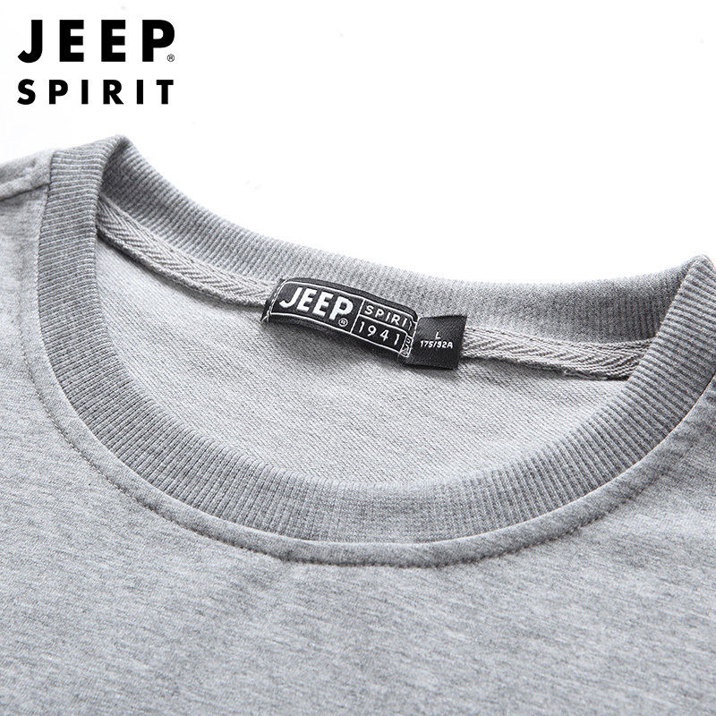 JEEP SPIRIT吉普新款秋冬男士卫衣时尚字母圆领套头衫纯棉微弹男士体恤衫灰色外套