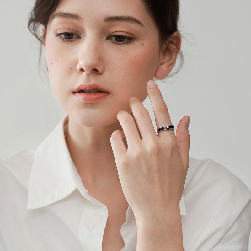 梦金园几何x个性银戒指情侣对戒纪念日礼物恋人小众高级感银首饰