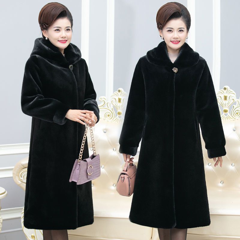 海宁貂皮大衣女整貂过膝长款加厚中年大码水貂皮草外套妈妈装冬季