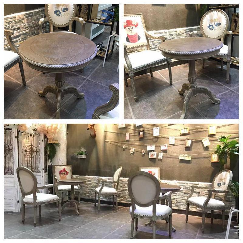 森美人复古茶几做旧拍摄北欧客厅沙发边角几美式乡村实木卧室阳台小圆桌 其他尺寸颜色请联系客服