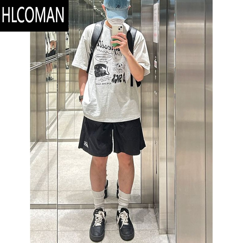 HLCOMAN美式夏季新品多巴胺速干尼龙短裤男女宽松休闲印花百搭五分裤潮