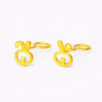 翠绿 黄金耳饰 简约可爱兔子足金999黄金耳钉一对 金重约2.1-2.2g A01000050714