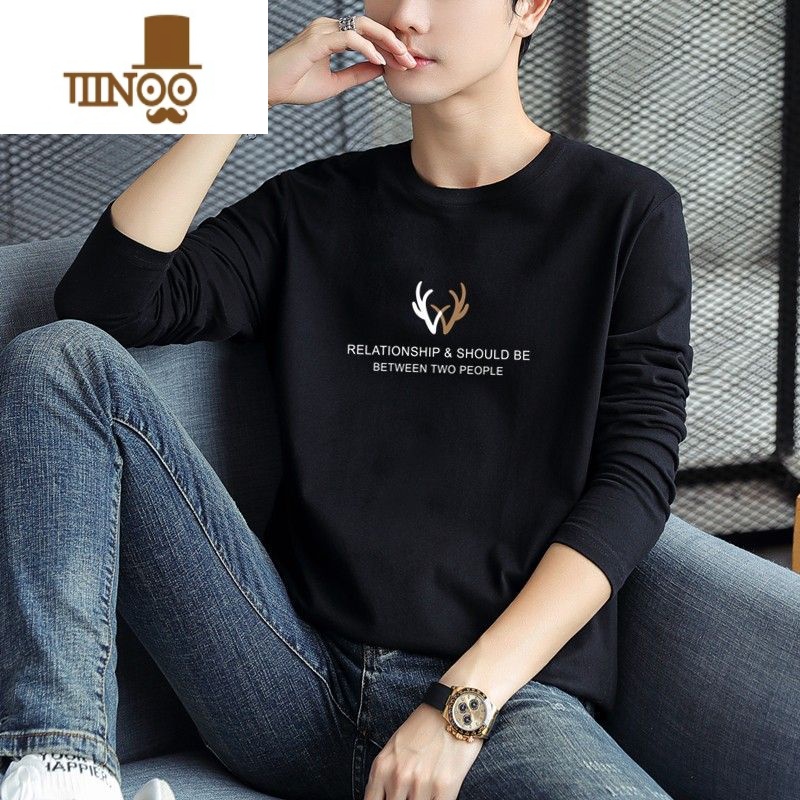 YANXU长袖t恤男士2023新款潮流大码男装潮牌体恤衫圆领内搭秋衣高清大图