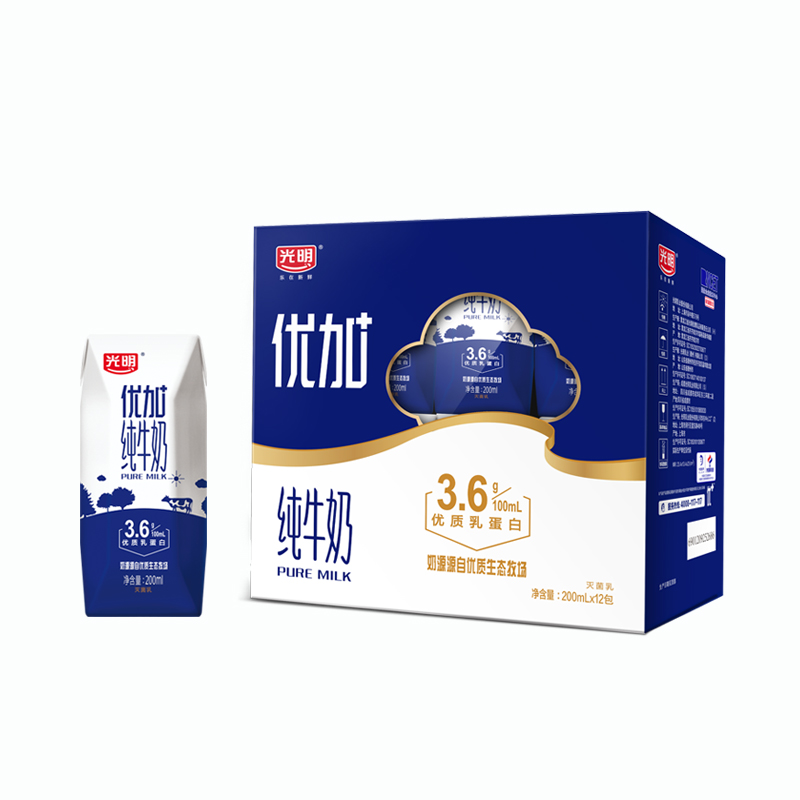 光明 优加纯牛奶 钻石装(3.6g乳蛋白/100ml)200ml*12盒