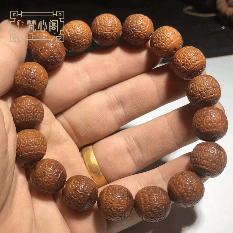 [梵心阁]印尼紫金鼠14-15mm*13颗 雕刻款 回纹珠 夏季男士文玩 菩提子手串佛珠不怕油不怕汗图片