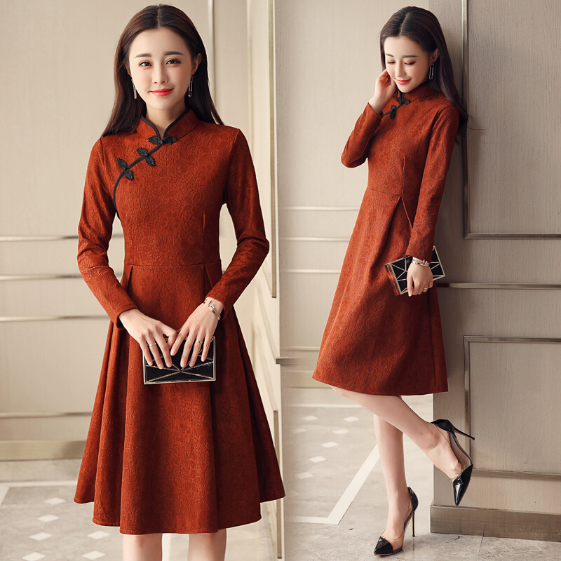 过年衣服红色喜庆新年拜年服女装大人中国风旗袍式2019新款连衣裙