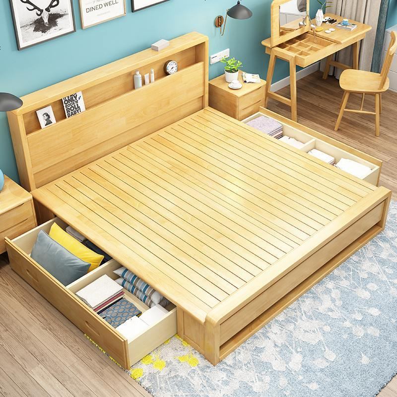 现代简约北欧风格实木床15米单人床18米主卧双人床高箱储物床