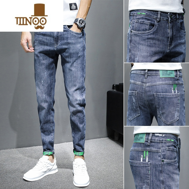 yanxu夏季弹力9九分牛仔裤休闲男士潮牌韩版潮流修身款小脚长裤子视频
