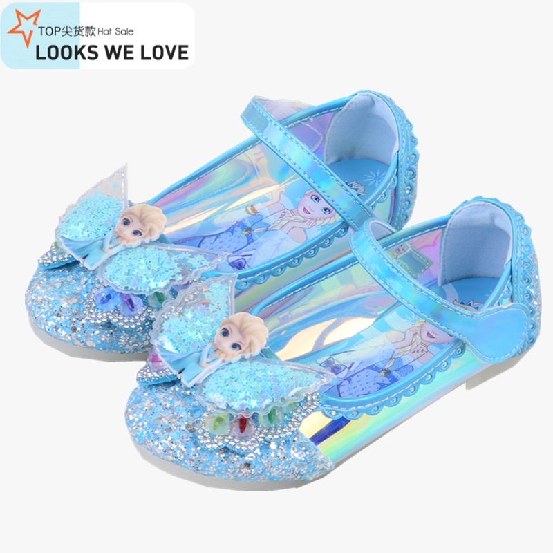 七色王国新款女童水晶鞋小女孩公主童鞋春秋季儿童皮鞋爱莎蝴蝶结软底