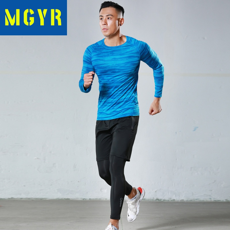 男跑步服健身房训练服冬天速干衣夜跑秋冬季套装晨跑衣服速干衣裤套装