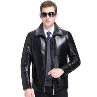 免费试穿送运费险海宁真皮皮衣男士皮毛一体冬季绵羊皮翻领皮草加厚加绒皮夹克外套高端外套正品 175 黑色