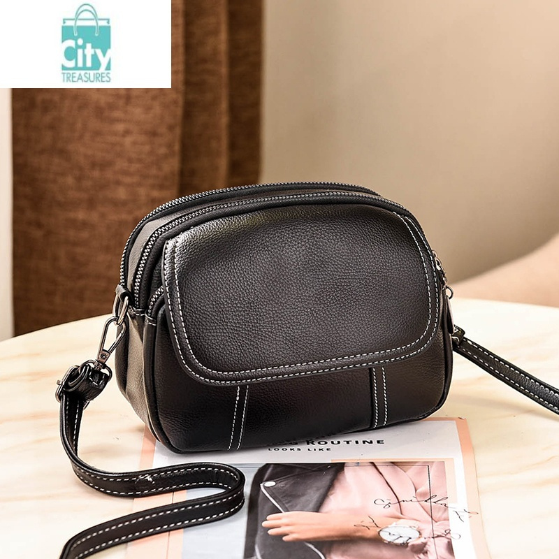 bangdou迷你小包包女2024新款手机包简约百搭三层小圆包单肩斜挎软皮