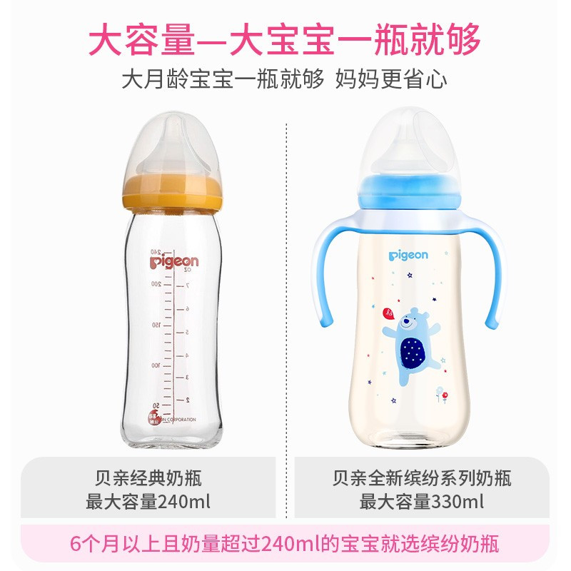 贝亲(Pigeon)宽口径奶瓶ppsu塑料宝宝奶瓶带手柄大容量330ml AA171 粉色长颈鹿LL奶嘴(9个月以上)