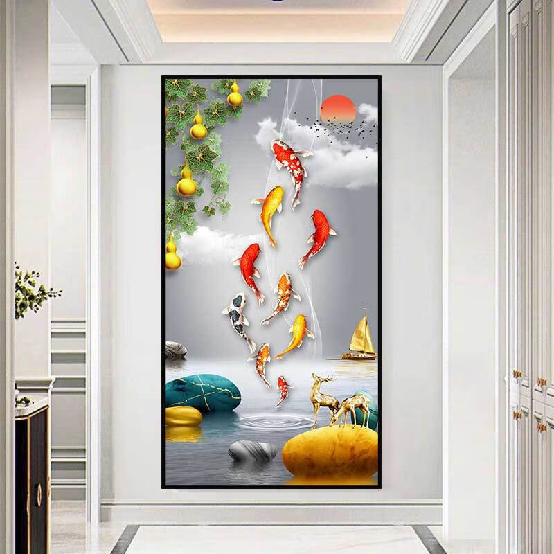 维诺亚中式玄关装饰画轻奢大气入户走廊简约过道立体贴画墙贴壁画 XC9-福禄有余
