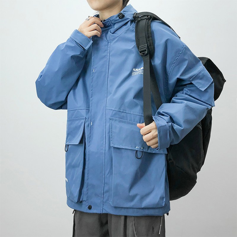 简约工装外套男潮牌大码机能连帽夹克春秋冬季日系宽松百搭冲锋衣