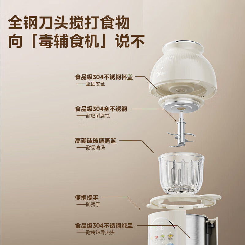 美的(Midea)辅食料理机婴儿辅食机打米糊蒸煮一体婴幼儿专用多功能辅食机榨汁机蒸煮一体搅打泥机HJX31高清大图