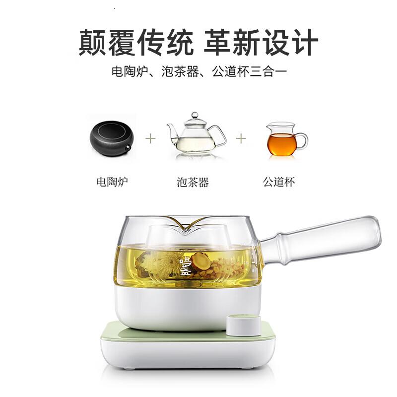 鸣盏养生壶煮茶器煮茶壶迷你玻璃花茶壶带茶漏热水壶烧水壶功夫茶具套装侧把壶MZ-072T原木色