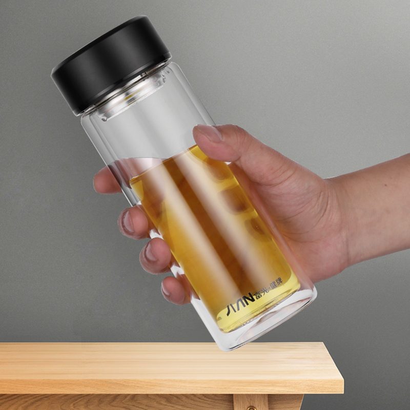 富光 XP1804-SP双层玻璃杯 320ml水杯便携泡茶杯带滤网(单位:个)