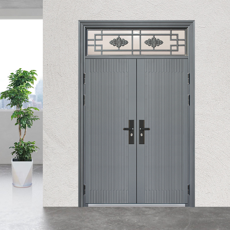 带气窗通风防盗门家用室外农村庭院子母对开门大门进户双开入户门