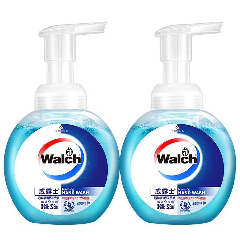 威露士(Walch)泡沫洗手液 健康呵护225ml×2瓶 抑菌消毒99.9% 家庭用自然清新高清大图