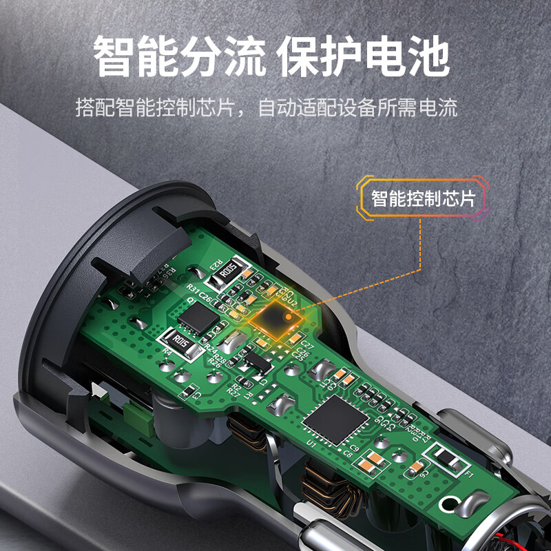 绿联40W双C口车载快速充电器深空灰 CD213/70594 (货期3-6天)高清大图