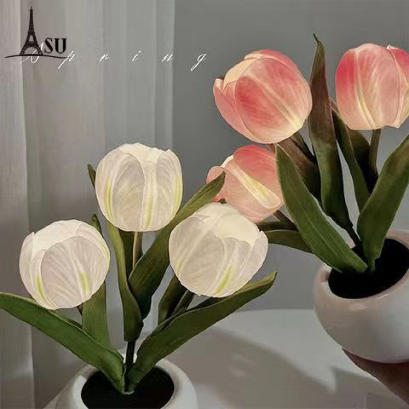 七夕情人节ins氛围感郁金香摆件卧室小众装饰氛围小夜灯高级手工许愿