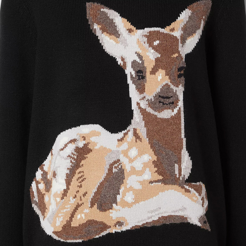巴宝莉burberry女士鹿嵌花羊毛针织衫小鹿毛衣8026297