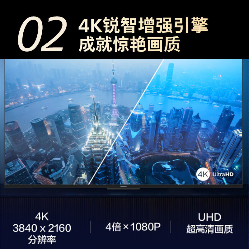 飞利浦电视 55PUF7590/T3 55英寸4K超高清智慧全面屏 高频调光护眼 远场AI语音智能液晶平板电视机