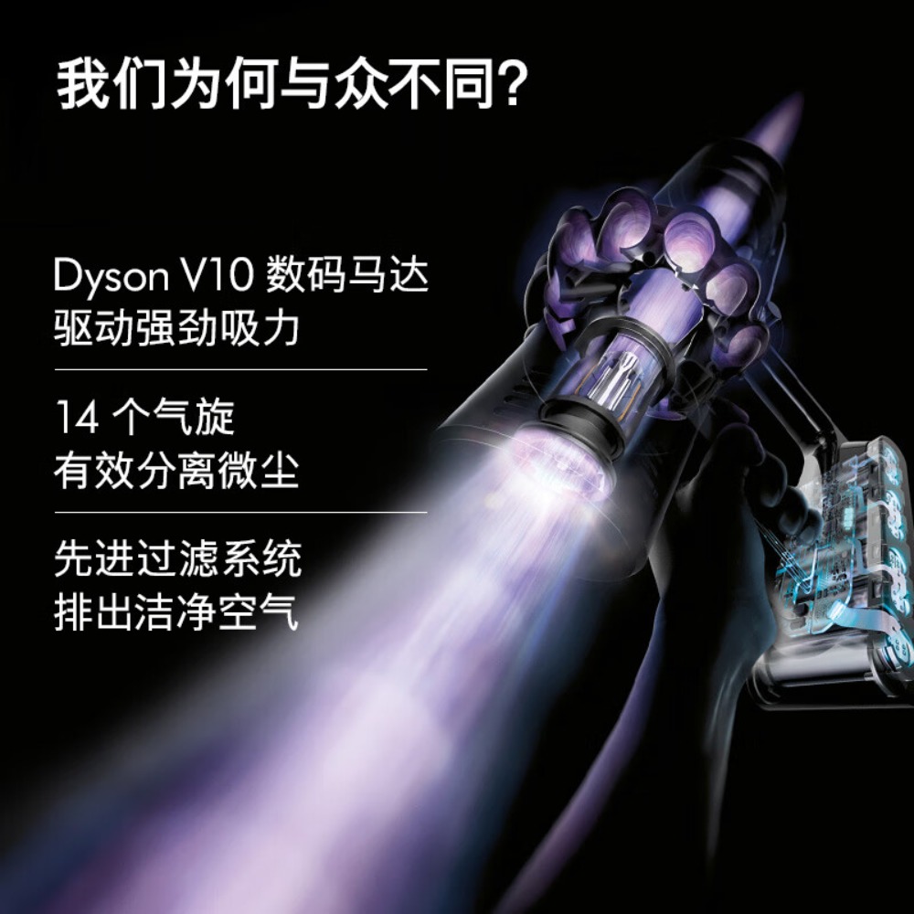 戴森(DYSON) 手持无线吸尘器 V10 Fluffy Extra 无绳吸尘器5个配件高清大图