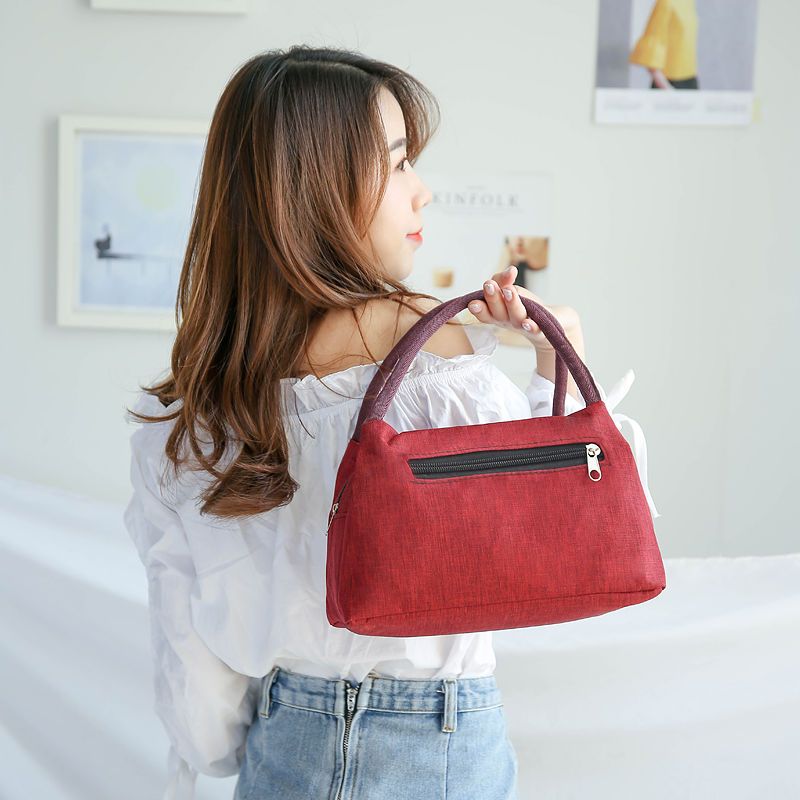 手提包大容量加厚妈咪饭盒包帆布包防水手拎包女士时尚小布包外拉链