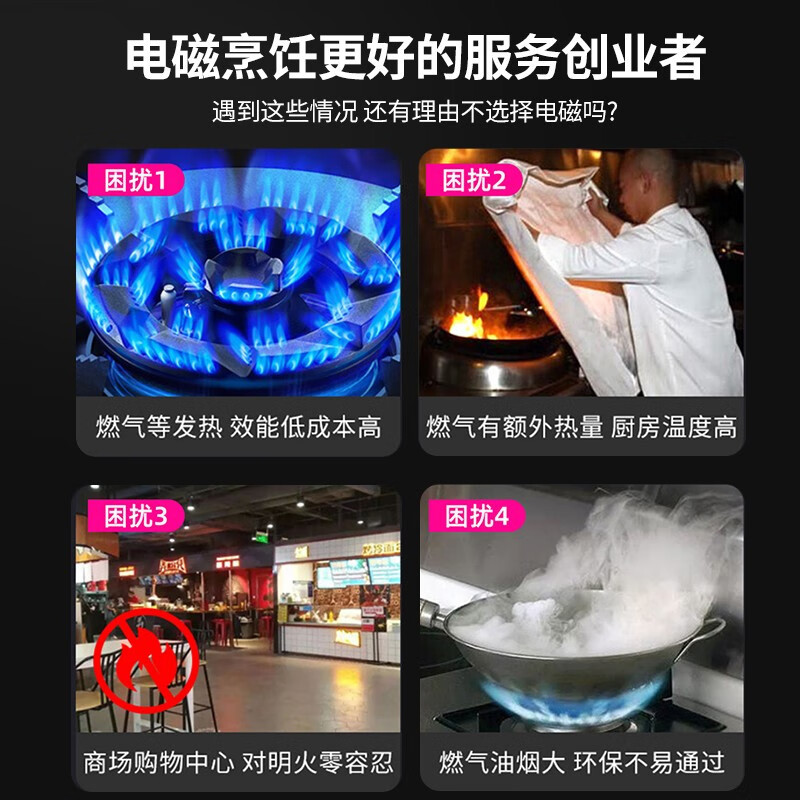 lecon/乐创 商用电磁炉大锅灶大功率20KW 饭店厨房食堂炒炉电灶台 380V/25KW 90CM高清大图