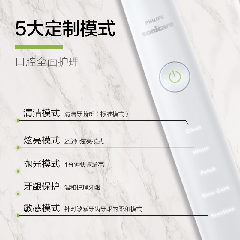 飞利浦(Philips) 电动牙刷HX9322 钻石亮白型 充电式成人声波震动31000次/分钟 魅力浅白钻