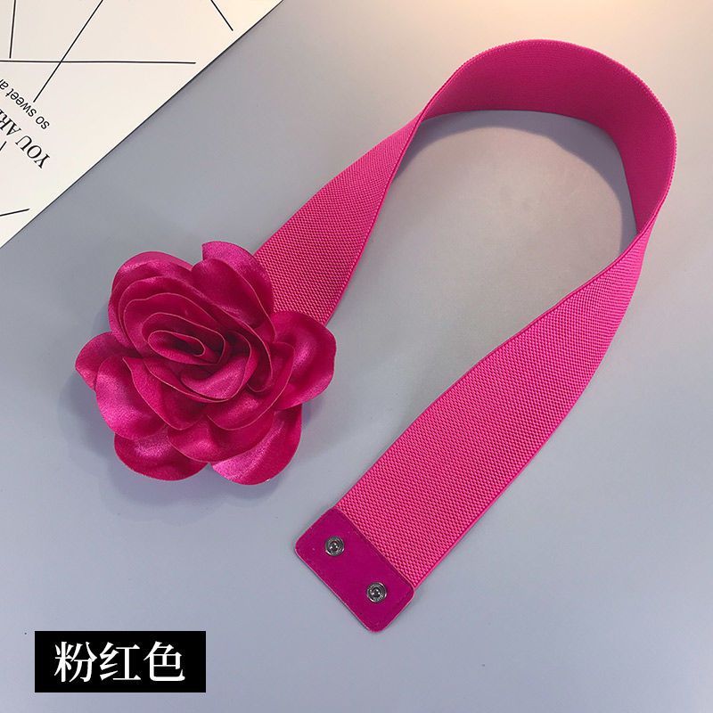 明星同款时尚花朵腰带女连衣裙装饰宽腰封韩版百搭松紧配饰XD001 白色 65CM