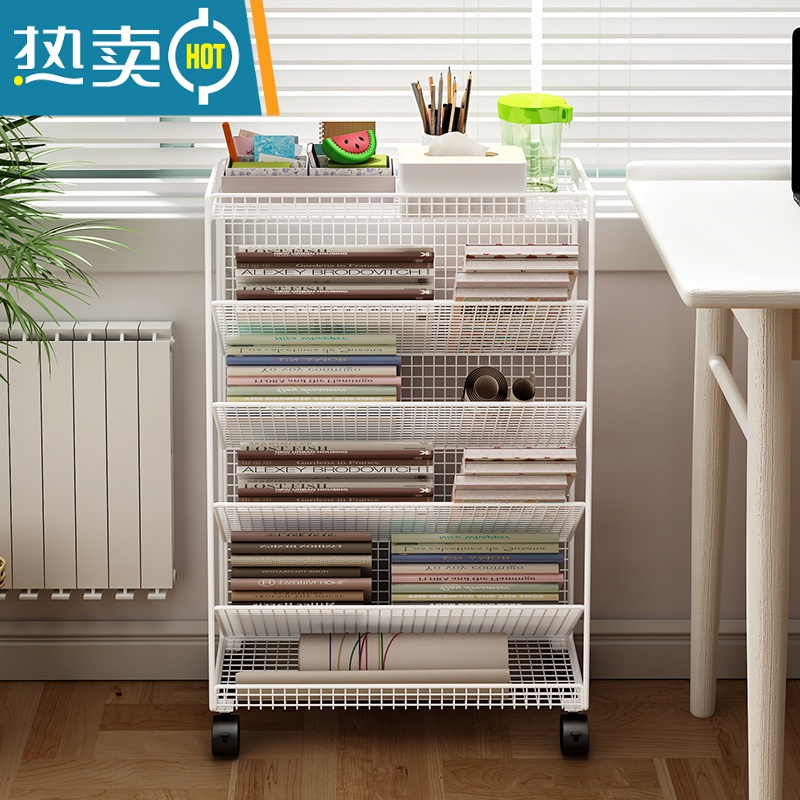 XIANCAI书桌旁小书架落地置物架课桌边简易儿童可移动带轮书本收纳书柜A高清大图