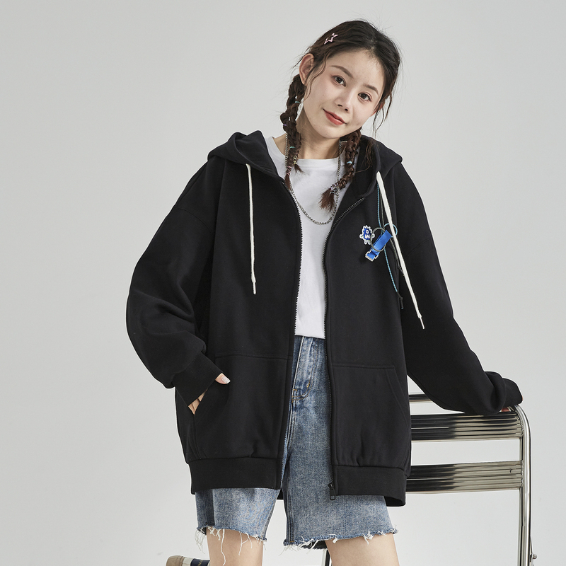 [2.5折价101元]唐狮春季新款针织开衫外套女休闲运动风百搭宽松连帽上衣潮