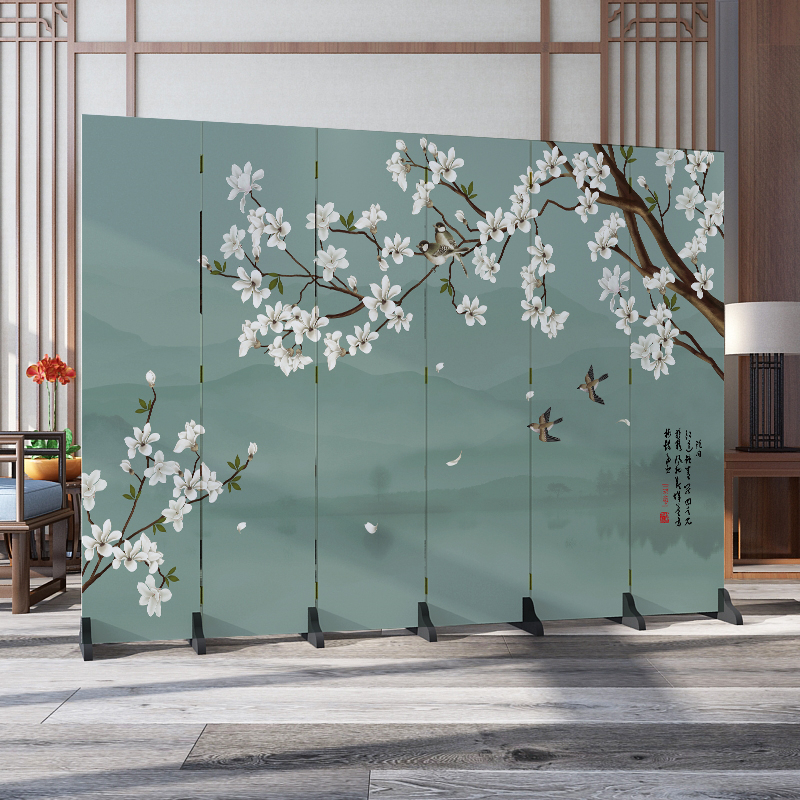 中式屏风卧室遮挡家用装饰隔断墙客厅酒店办公室折叠移动双面折屏 浅黄色爆款16