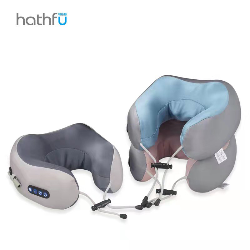 哈斯福家用办公U型颈椎按摩枕头 疲劳放松护颈托神器 电动多功能揉捏脖子按摩仪器(亲肤绒布款)高清大图