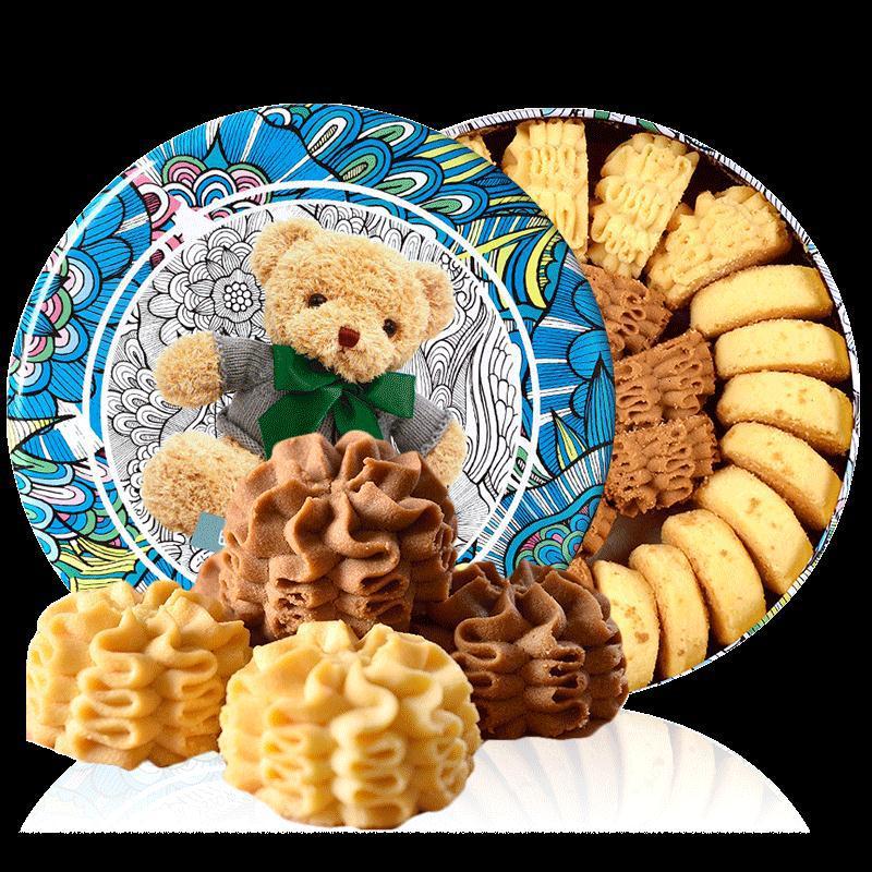 东望洋香港手工曲奇饼干小熊云顶小花好吃的孕妇小零食铁盒礼盒装参数