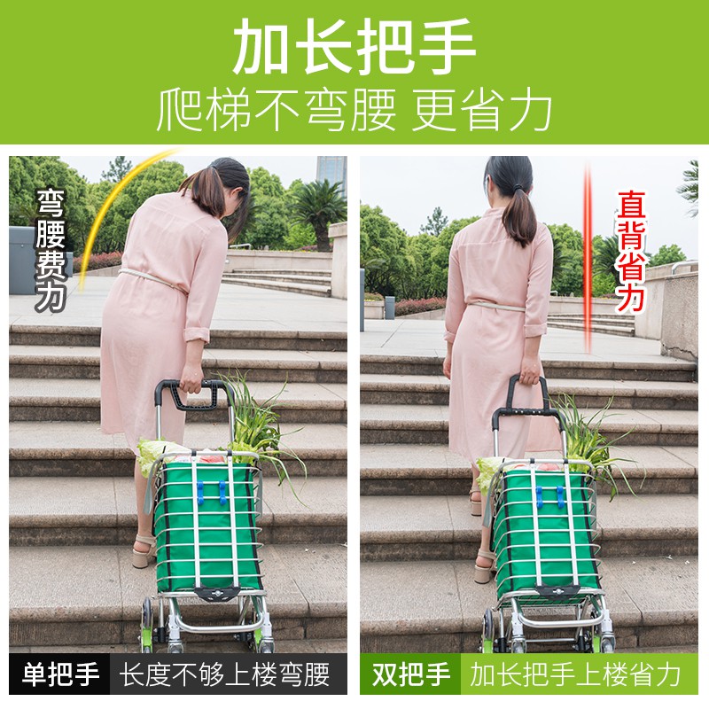 买菜车小拉车购物车爬楼可折叠家用便携老人手拉车拉杆车拖车推车 三维工匠 双把手八轮加粗加固两用型红色配不锈钢水晶家用拖车高清大图