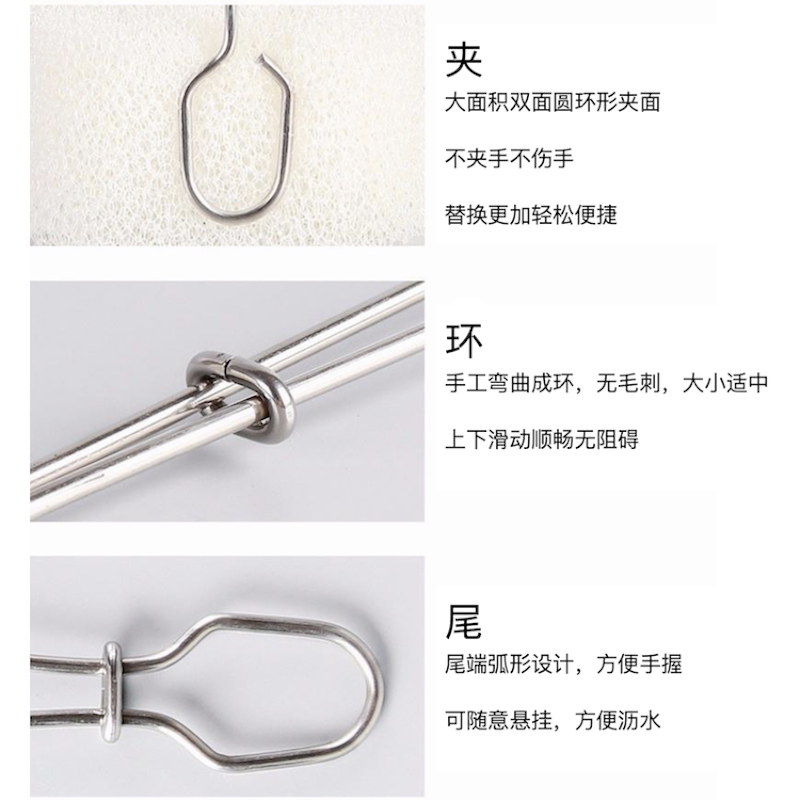 不锈钢手柄洗杯刷 送三只替换装海绵刷头 清洁家用长柄洗杯刷奶瓶清洗刷海绵刷杯子 清洁刷双面去污海绵擦刷子百洁布