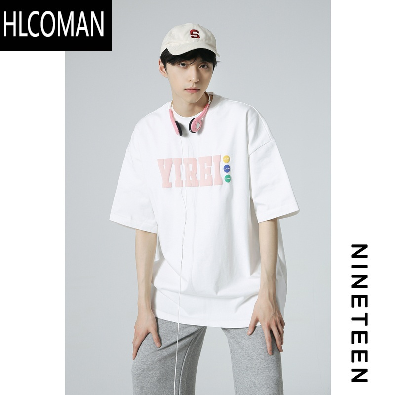 HLCOMAN/ 2025夏装260g学生潮牌发泡印花宽松短袖T恤男女同款