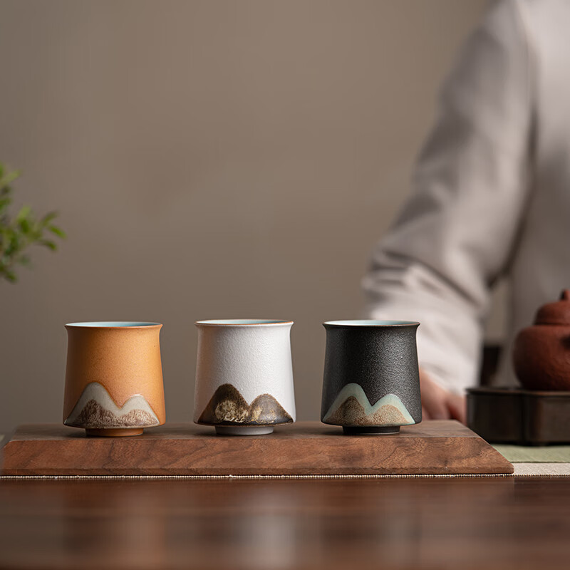 苏氏陶瓷/SUSHI CERAMICS J0808 手绘山水画茶杯三色功夫茶杯主人杯中国风千里江山文创伴手礼礼盒装)高清大图