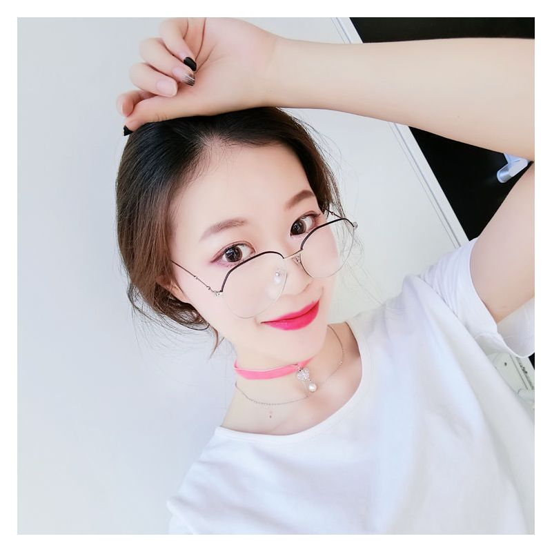 韩版全框复古眼镜框女潮圆形大框文艺圆脸配防辐射近视眼镜框配男|银色 近视【250度】